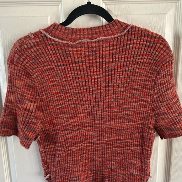 Gilded Intent Ribbed Orange Stretchy Short Sleeve Sweater Sz XL - Picture 12 of 15